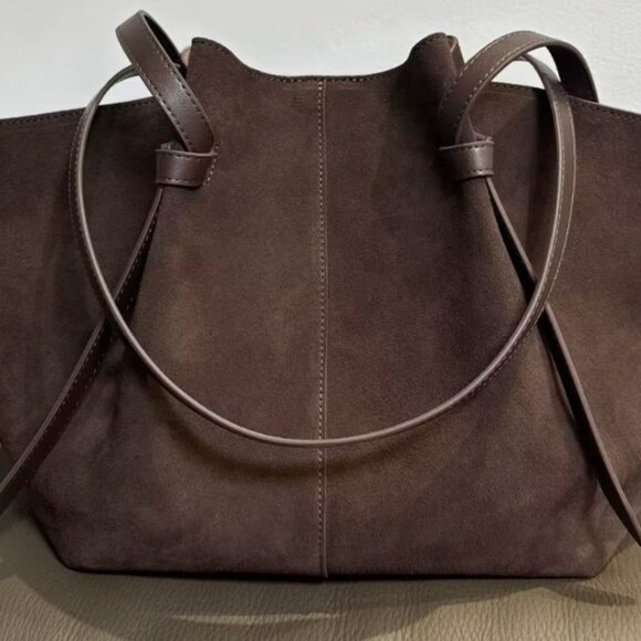 Real Leather Suede Purse Shopper genuine luxury dark brown shoulder bag trend - Picture 3 of 5